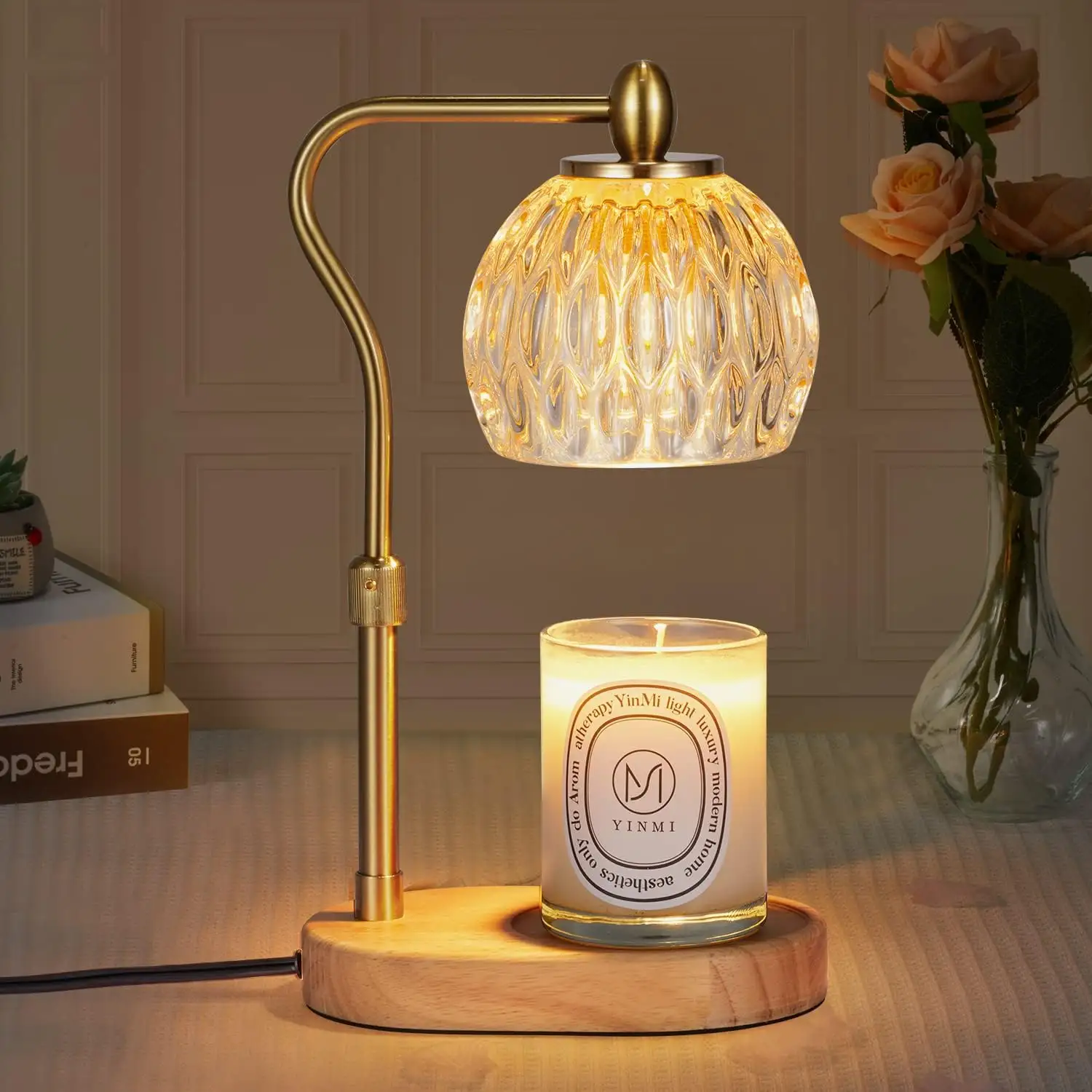 עיצוב הבית מתנה מנורת נרות זכוכית טיימר שעווה מחממת מנורה דימר צנצנת מחמם נרות גובה מתכוונן מנורות מחמם נרות ריחני