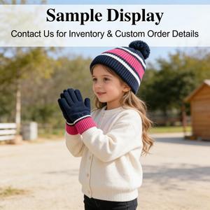 Gorro de Punto Acrílico Personalizado con Pompón, Gorro Cálido Ajustable <span class=keywords><strong>para</strong></span> Niños y Niñas, Marca Privada, Conjunto de Gorro y Guantes de Invierno <span class=keywords><strong>para</strong></span> Niños - Product Image 6