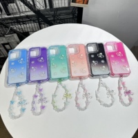 Coque de téléphone antichoc en TPU+PC avec dégradé de couleurs délicat et élégant, décor mignon avec chaîne de perles pour iPhone 18 Pro Max, 18 Pro, 17 Pro