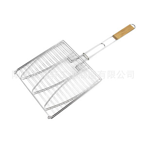 Filet de cuisson carré en maille pour barbecue avec poignée en bois, durable pour la cuisson en extérieur Hx S020 - Product Image 1