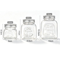 Bocaux en verre pour l'emballage alimentaire en gros, pour miel, confiture, épices, emballage de détail, bocaux carrés en verre gaufré avec couvercle en aluminium fileté