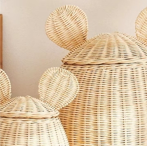 Cesta de Madera con Tapa, Ratán Natural, Forma de Ratón, Cesta de Almacenamiento Multifuncional de Grado Alimenticio, Hecha a Mano - Product Image 2