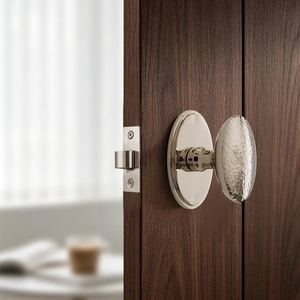 Unique Hammered Texture Oval <strong>Door</strong> <strong>Knob</strong> with Rose - Custom Style Decorative Handle with Premium <strong>Silver</strong> Finish - Product Image 1