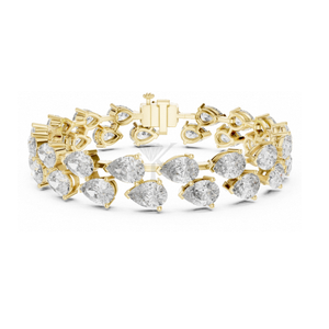Pulsera de Oro Macizo con Diamantes en Forma de Pera Escalonados y Dos Filas de Diamantes en Forma de Lágrima Creados en Laboratorio, Lujosa y Elegante - Product Image 1