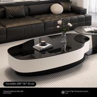 Set Meja Kopi Kaca Temper Hitam Modern Minimalis Bentuk Tidak Beraturan yang Elegan, Cocok untuk Ruang Tamu dan Lobi