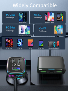 Adaptador de Cargador para Coche con Encendedor de Cigarrillos, 115W, 6 Puertos USB C, <span class=keywords><strong>Triple</strong></span> Divisor con Interruptor y Pantalla de Voltaje - Product Image 6