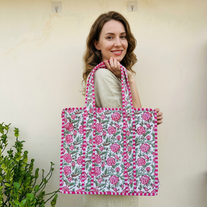 Bolsa de Mano de Algodón Acolchada Multicolor con Asas de Hombro, Bolsa de Viaje Moderna con Bolsillo - Product Image 4