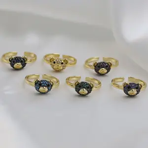 2024 America buona vendita colori zirconia pietra di lusso anelli da dito di cristallo graziosi anelli di orso animale per le donne