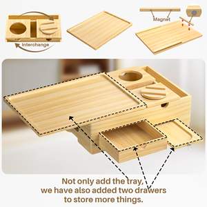 Table d'accoudoir de canapé personnalisée avec plateau amovible, table d'accoudoir de canapé en bois à clipser avec porte-gobelets et tiroirs - Product Image 6