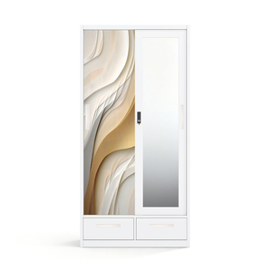 Armoire en acier imprimé avec portes coulissantes, miroir et deux tiroirs 900 mm - Product Image 1