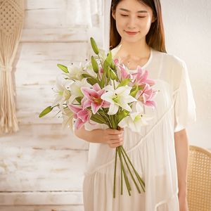 ดอกลิลลี่ประดิษฐ์ CallaFloral สีขาวชมพู ทำจาก PVC สำหรับตกแต่งงานแต่งงานในร่ม งานฝีมือ พิมพ์ลาย 3 มิติ แบบช่อดอกไม้ - Product Image 1