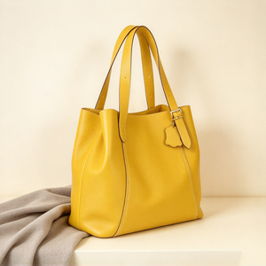 Sac fourre-tout en cuir jaune vif pour femme, avec bandoulière réglable, grande capacité, idéal pour le travail et le quotidien - Product Image 3