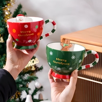 Mug en céramique rouge et vert de Noël 500 ml, design contemporain, anti-fuite avec cuillère, pour café, petit-déjeuner, flocons d'avoine, cadeau pas cher