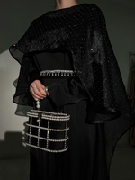Abaya d'été élégante pour femmes Cape Robe de ciel étoilé en polyester faite à la main avec col ouvert Accessoires islamiques-Taille unique