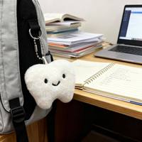 Porte-clés en tissu fait main, dent en peluche blanche, mignon, souriant, breloque de sac, pendentif dentaire doux, cadeau pour dentiste