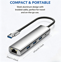 5 in 1 USB C Hub Gigabit Ethernet 3 USB 3.0 Tipe C PD Aluminium Braided Plug Play untuk MacBook Dell HP Laptop Desktop