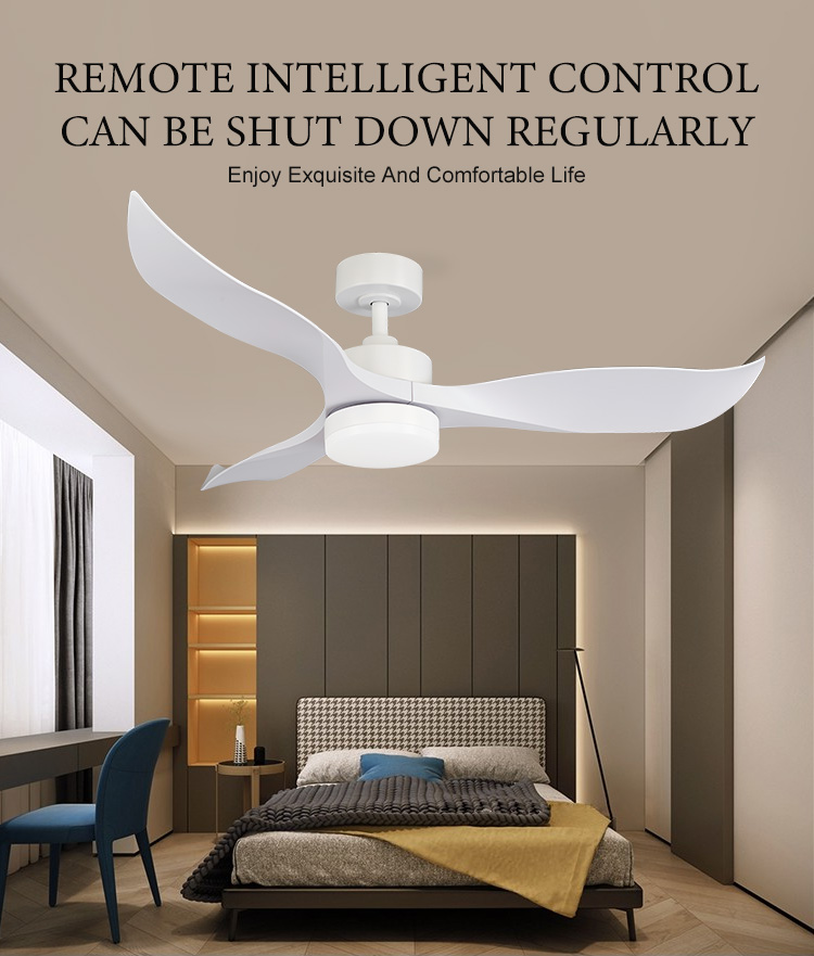 52inch led ceiling fans with light Household remote control Timing shutdown Matte white 3 blades OEM factory Air circulating fan