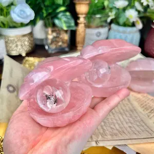 Kristal penyembuhan alami kerajinan tangan kuarsa mawar cangkang fluorit untuk dekorasi rumah
