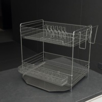 Égouttoir à vaisselle moderne carré à 2 niveaux en acier inoxydable 304 durable, organisateur d'évier gain de place pour assiettes et bols