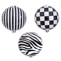 Ballon rond en aluminium à carreaux et rayures noir et blanc de 18 pouces, vente en gros, thème course pour décorations de mariage, anniversaire, KTV, bar, fête