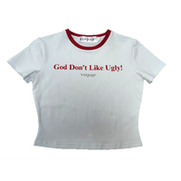 En gros Lettre Imprimé Patchwork Blanc T-Shirts Femmes Hipster O-cou À Manches Courtes Crop Tops D'été Graphique T-shirts