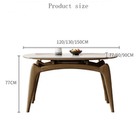 Table à manger extensible ronde en pierre frittée avec plateau en céramique rotatif et mécanisme d'extension en bois