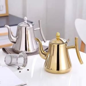 กาต้มน้ำสแตนเลสสีเงินพร้อมที่กรองชาดอกไม้สำหรับร้านอาหาร - Product Image 1