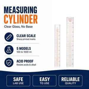 Cilindro graduado de vidrio sin base, resistente a ácidos y álcalis, instrumento de medición preciso a escala completa para análisis químico - Product Image 1
