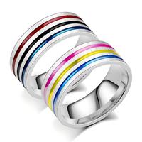 316L Edelstahl 18K Vergoldeter Ring Vintage Drei Rillen Regenbogen Öltropfen Hip-Hop Party Anpassbare Gravur