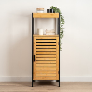Slatted Bamboo <strong>Bathroom</strong> Slimline Storage <strong>Cabinet</strong> With Black Frame Modern Storage Holders &amp; Racks - Product Image 4