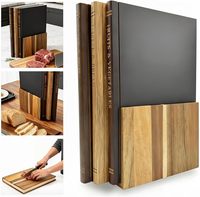Ensemble de 3 planches à découper décoratives en bois d'acacia, en forme de livre, avec support pour la cuisine