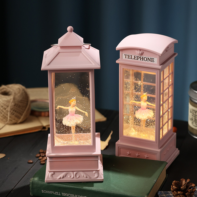 Hot Selling Cartoon Music Box Night Light LED Luminous Wind Lamp with Windproof Water Injection Crystal Candle Holders Lanterns
