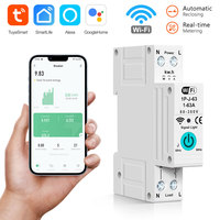 Interrupteur intelligent WiFi Tuya sur rail DIN avec compteur d'énergie 1P 1-63A, protection contre les surintensités, réenclenchement automatique, compatible Alexa Google Home PST-1P-J-63A