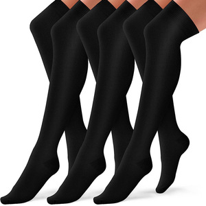 Over The Knee Compression <b>Socks</b> <b>Black</b> Nylon Solid Color For Men And Women Sports Casual Wear - Product Image 1