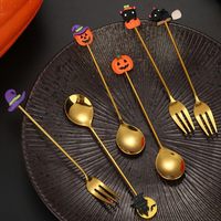 Cadeau d'Halloween, couverts en acier inoxydable écologiques, mini cuillère à café en or, fourchette, couverts en or, ensemble de couverts personnalisés avec logo