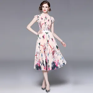 Оригинальный дизайн, высококачественные тканевые женские комплекты, плиссированная рубашка с коротким рукавом и длинная Плиссированная юбка с принтом, комплект из 2 предметов