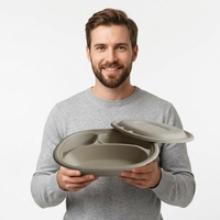 Barquette alimentaire jetable de haute qualité à 3 compartiments avec couvercle en bagasse de canne à sucre pour les fêtes