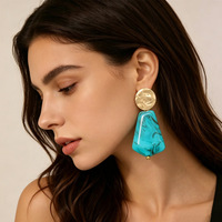 Boucles d'oreilles géométriques en résine effet teinture, style luxe léger, motif martelé rond, qualité supérieure
