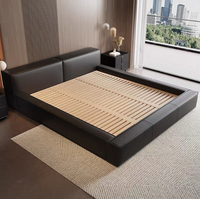 Lit Double King Size de Luxe Européen en Bois de Pin et Cuir, Cadre de Lit Inclinable, Style Moderne Rafraîchissant avec Panneaux en Contreplaqué Souple