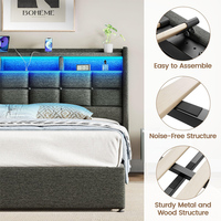 Lift Up Queen Full King Size Tufted Colchón Base Tapizada Plataforma LED Marco de cama de almacenamiento Cama Bett con estación de carga