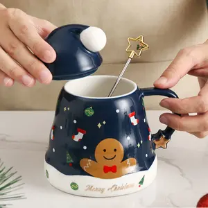 Cangkir Keramik Pohon Santa Claus, Mug Porselen Pria Jahe Claus dengan Sendok Cangkir Air Bintang