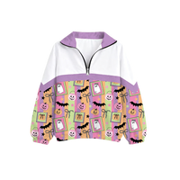 Sweat-shirt à col zippé pour filles, Halloween, personnalisé, imprimé intégral, citrouille, toile d'araignée, polyester doux, OEM, vente en gros