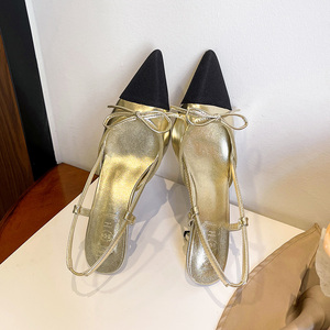 Nuove <span class=keywords><strong>Scarpe</strong></span> da Donna con <span class=keywords><strong>Tacco</strong></span> Alto a Punta, Fiocco Elegante, <span class=keywords><strong>Tacco</strong></span> Sottile <span class=keywords><strong>Basso</strong></span>, per Feste, <span class=keywords><strong>Oro</strong></span> Argento, con Cinturino Posteriore Slingback - Product Image 4