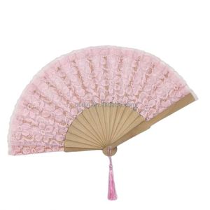 Éventail portable en dentelle blanche peinte, style romantique, avec baleines en bois, pour mariage et fête, utilisation manuelle - Product Image 5