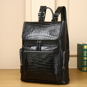 Mochila de cuero genuino para hombre, venta al por mayor, bolsa de ordenador de viaje elegante de calidad superior con forro de poliéster negro - Product Image 2