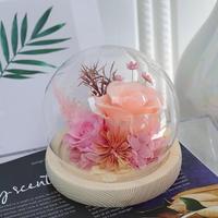 Vente en gros de mini roses éternelles artisanales sous cloche en verre avec base en bois, cadeau pour la Saint-Valentin, la fête des mères, Noël