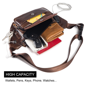 HUMERPAUL <span class=keywords><strong>Riñonera</strong></span> de <span class=keywords><strong>Cuero</strong></span> Genuino para Hombre con Carga USB, Bolsos de Hombro y Pecho Hechos a Mano, <span class=keywords><strong>Riñonera</strong></span> Multifuncional - Product Image 4