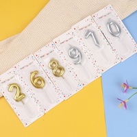Bougies numérotées 0-9 en or et argent, fournitures promotionnelles pour la décoration de gâteaux d'anniversaire, inserts en boîte plaqués or