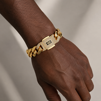 Pulsera de Cadena Cubana Miami de Latón Chapado en Oro para Hombre, con Cierre de Circonitas, Estilo Hip Hop, Joyería de Lujo, Venta al por Mayor