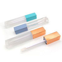 Vente en gros de flacons carrés vides pour gloss à lèvres avec boîte d'emballage, tubes de gloss transparents givrés, logo personnalisé, petites commandes acceptées